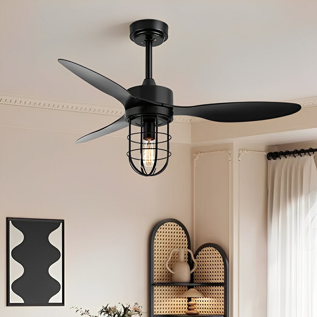 Mid-Century Modern DC Motor Reverse Ceiling Fan- with Lanterns Light