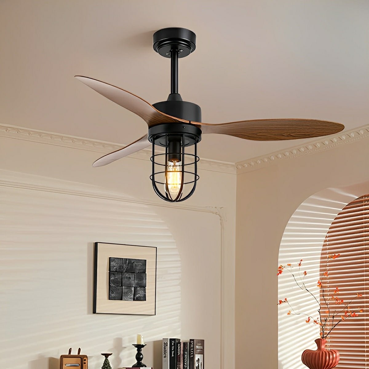 Mid-Century Modern DC Motor Reverse Ceiling Fan- with Lanterns Light