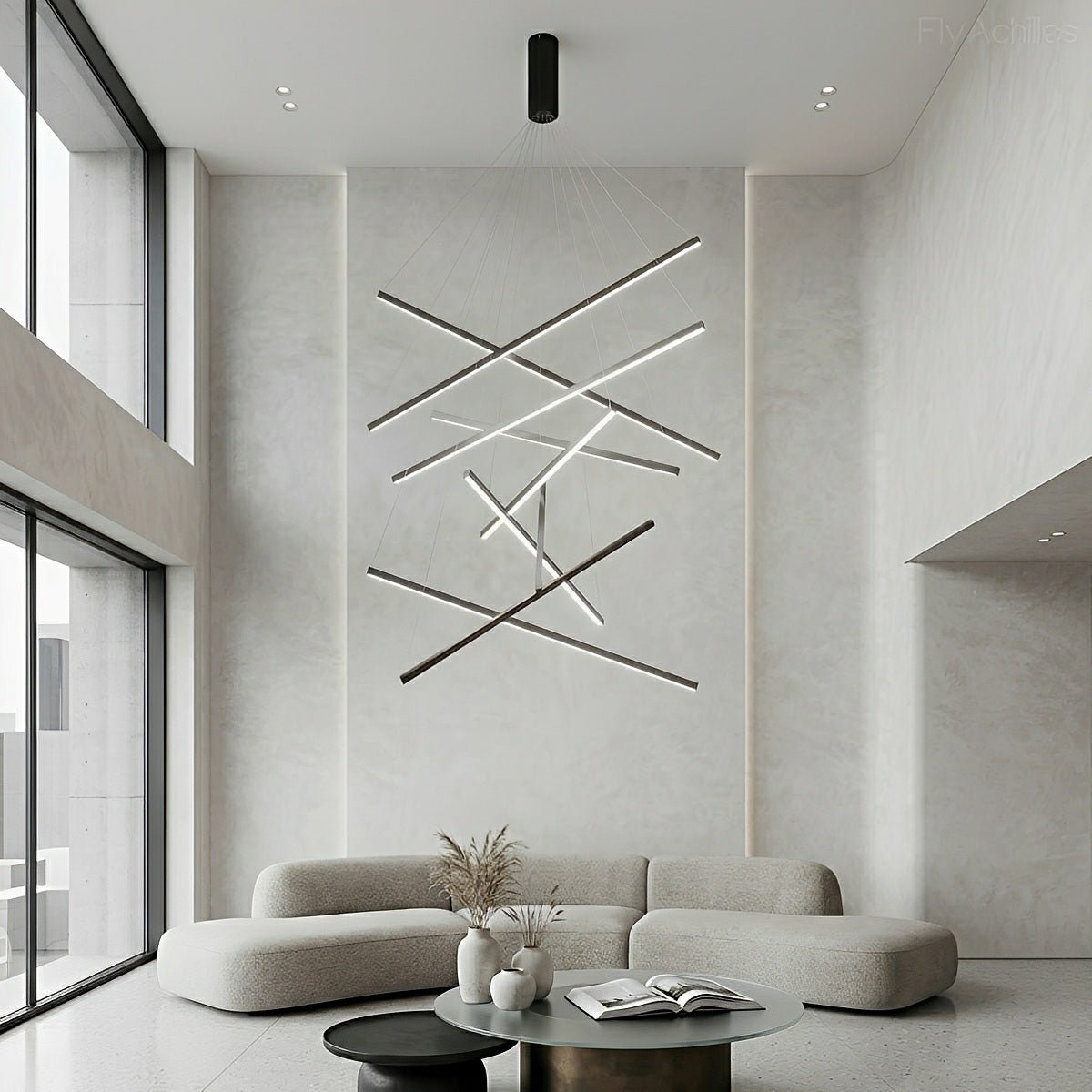 Minimalist Geometric Tiered Strip Dimming LED Black Modern Chandelier - Flare Shack