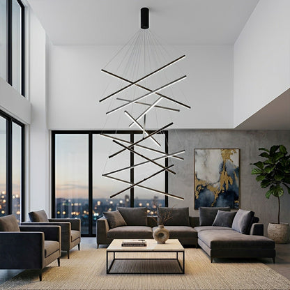 Minimalist Geometric Tiered Strip Dimming LED Black Modern Chandelier - Flare Shack