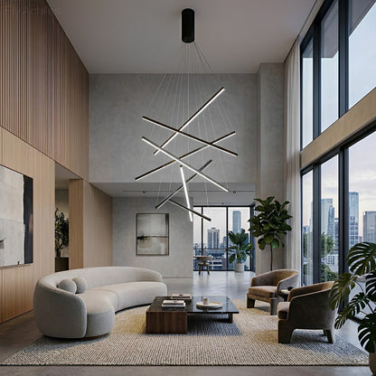 Minimalist Geometric Tiered Strip Dimming LED Black Modern Chandelier - Flare Shack