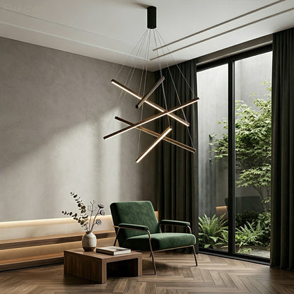 Minimalist Geometric Tiered Strip Dimming LED Black Modern Chandelier