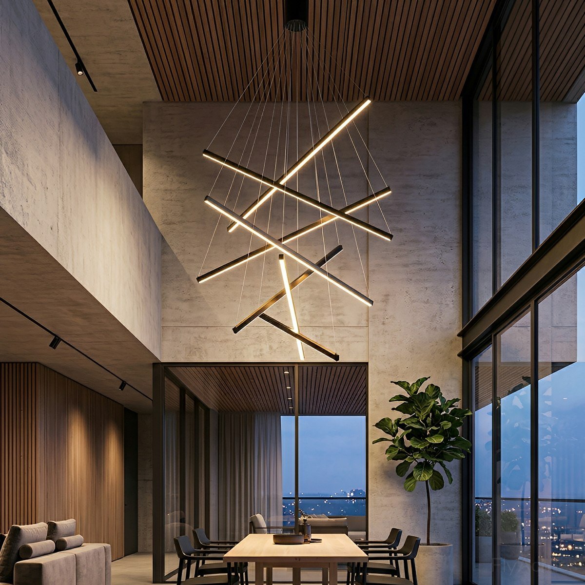 Minimalist Geometric Tiered Strip Dimming LED Black Modern Chandelier - Flare Shack