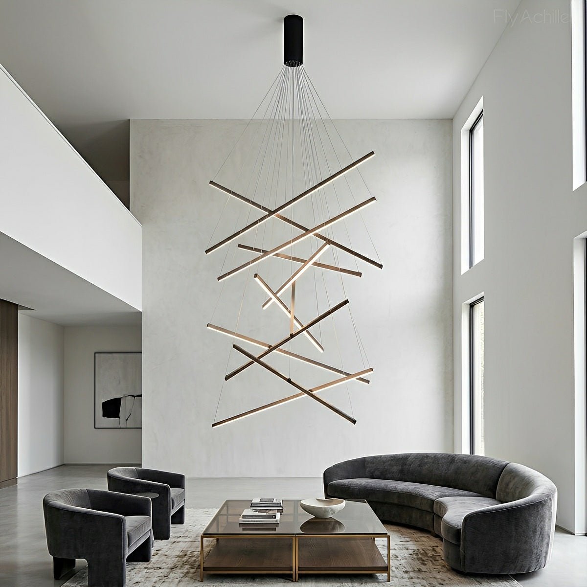Minimalist Geometric Tiered Strip Dimming LED Black Modern Chandelier - Flare Shack