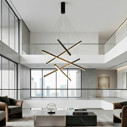 Minimalist Geometric Tiered Strip Dimming LED Black Modern Chandelier