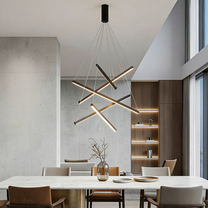 Minimalist Geometric Tiered Strip Dimming LED Black Modern Chandelier