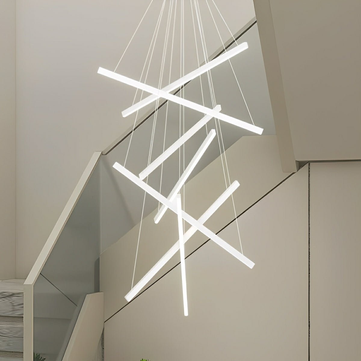 Minimalist Strip Stepless Dimming LED White Modern Chandelier