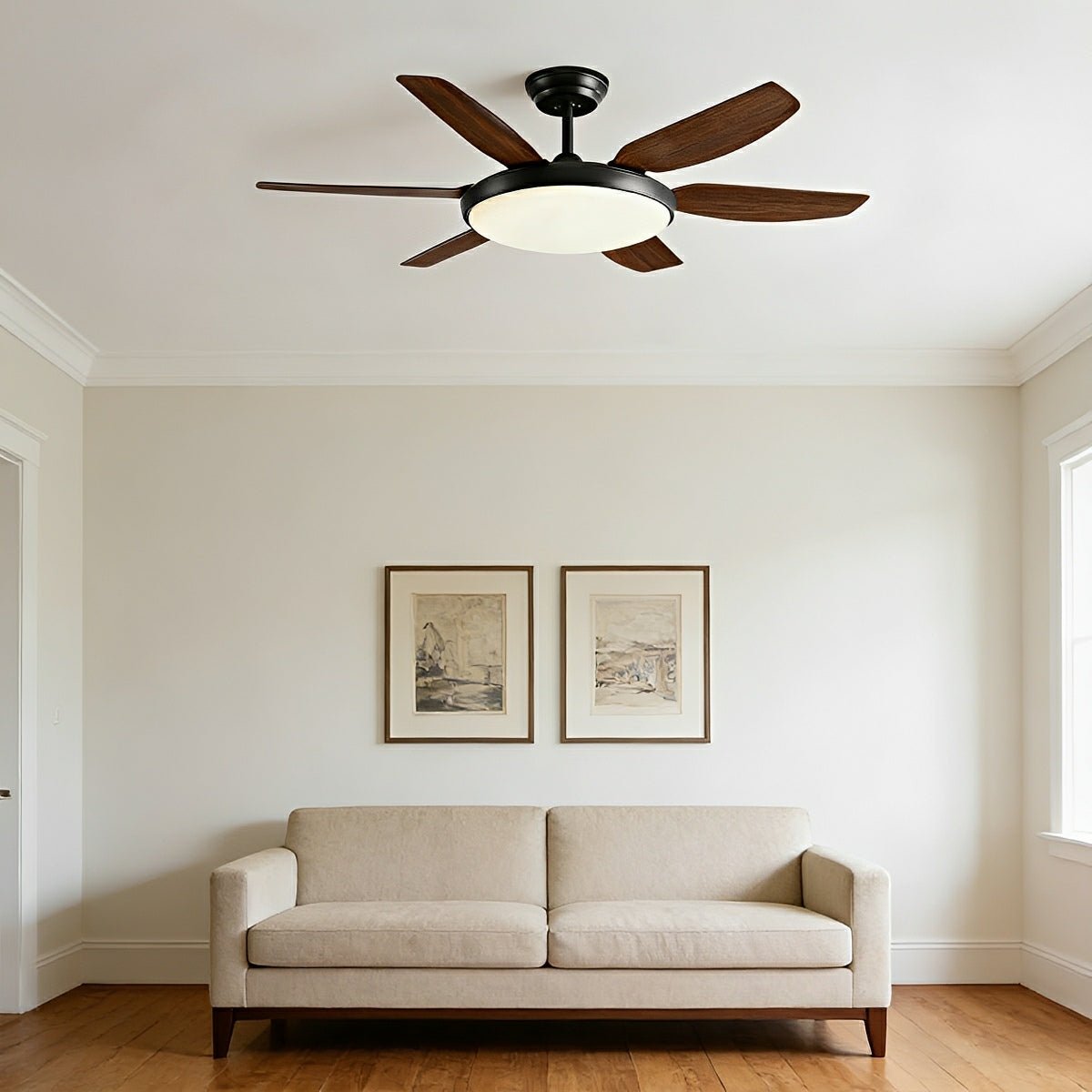 Modern 6 - Blade Scandinavian Minimalist Ceiling Fan with LED Light - Flare Shack