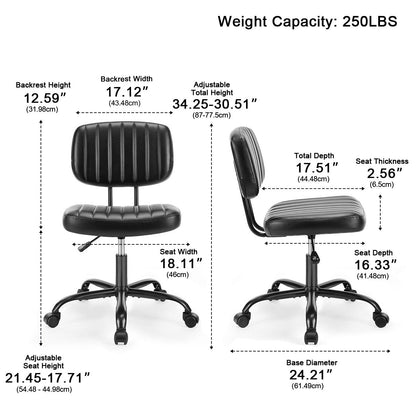 Modern Armless PU Leather Office Chair – Lumbar Support