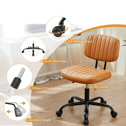 Modern Armless PU Leather Office Chair – Lumbar Support