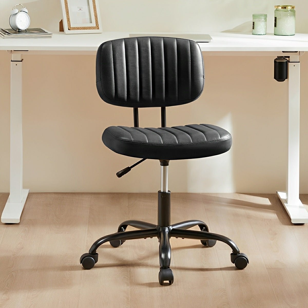 Modern Armless PU Leather Office Chair – Lumbar Support - Flare Shack