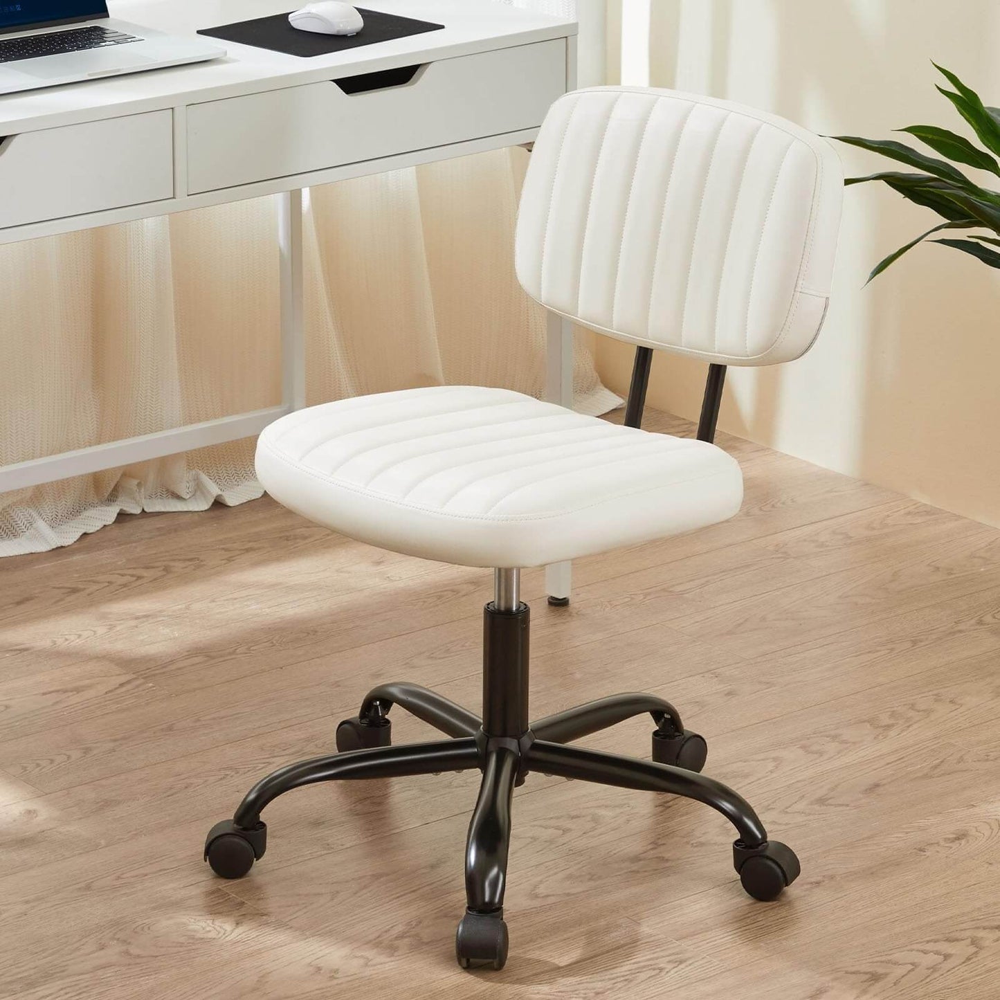 Modern Armless PU Leather Office Chair – Lumbar Support - Flare Shack