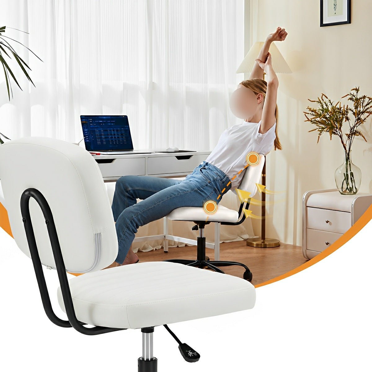 Modern Armless PU Leather Office Chair – Lumbar Support