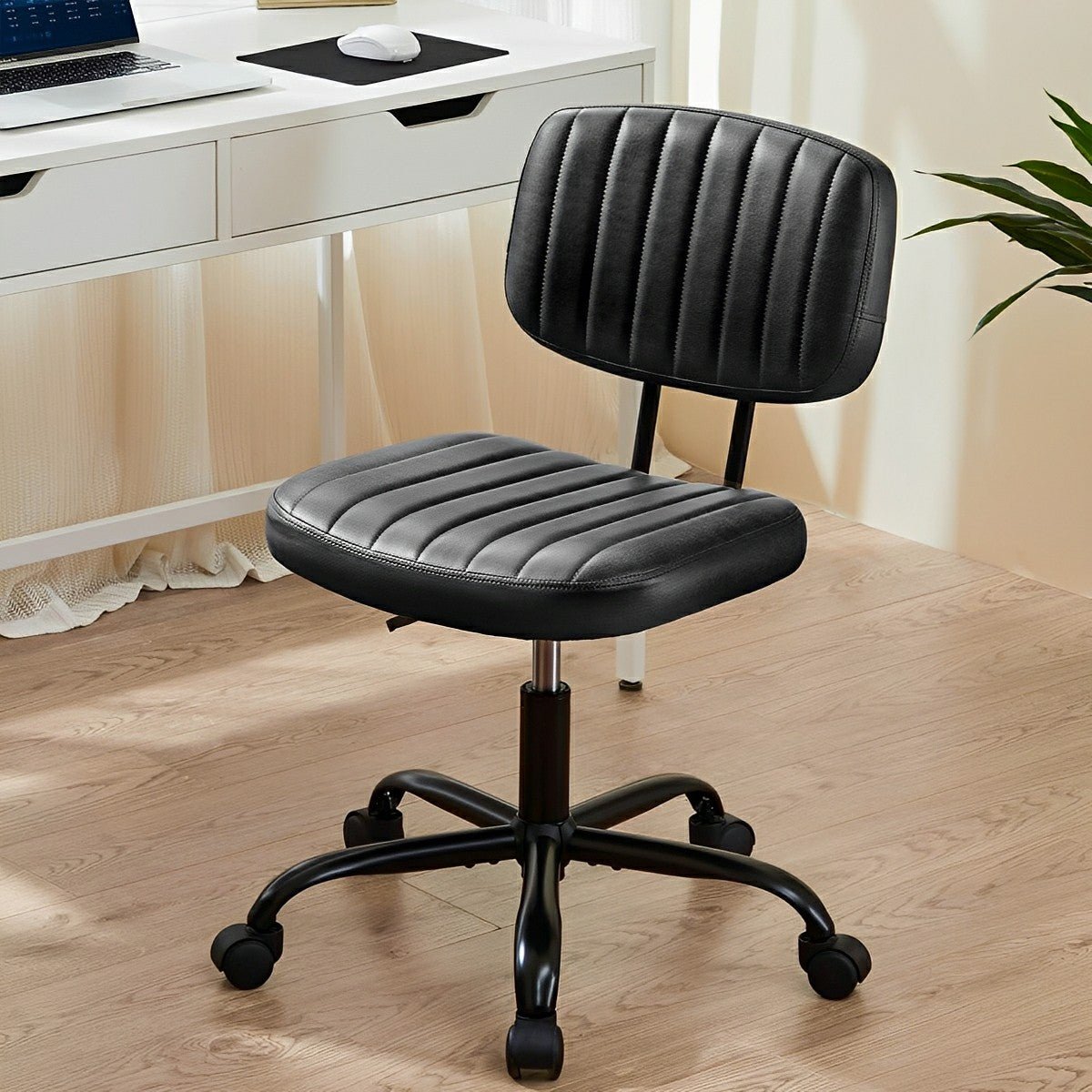 Modern Armless PU Leather Office Chair – Lumbar Support