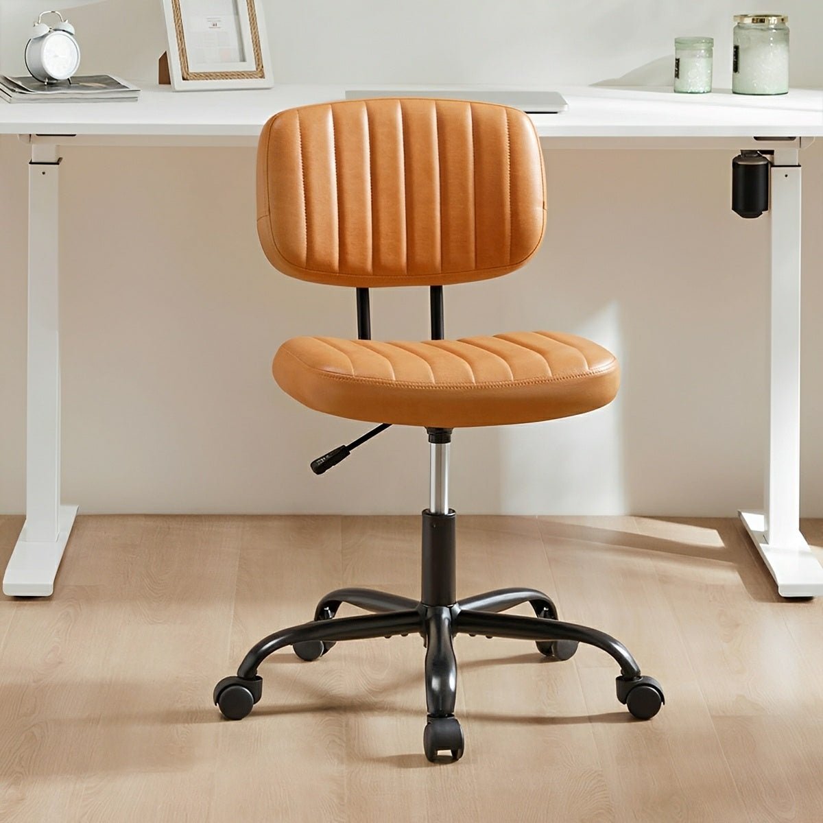 Modern Armless PU Leather Office Chair – Lumbar Support - Flare Shack