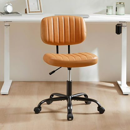 Modern Armless PU Leather Office Chair – Lumbar Support - Flare Shack