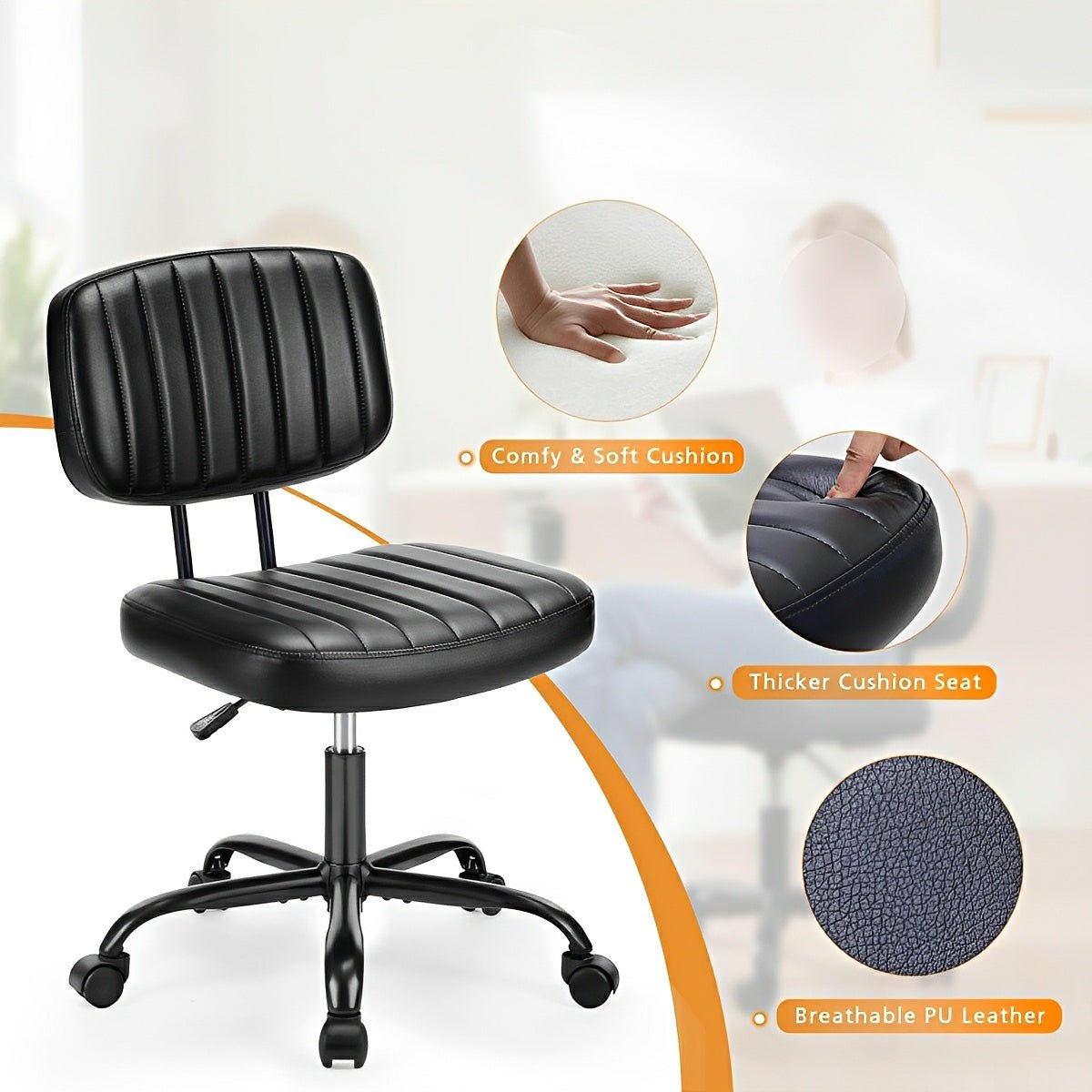 Modern Armless PU Leather Office Chair – Lumbar Support
