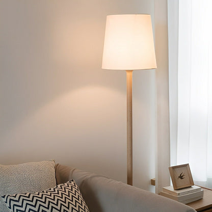 Modern Beech Wood Fabric Drum Shade LED Floor Lamp - Flare Shack
