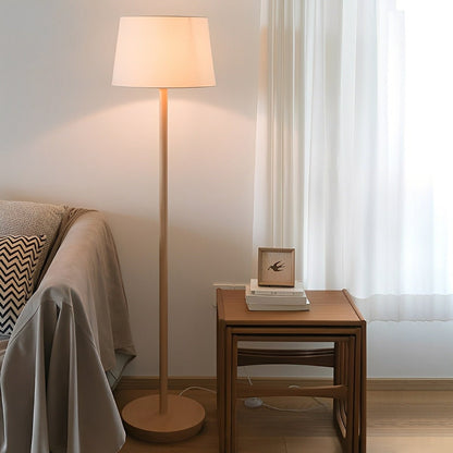 Modern Beech Wood Fabric Drum Shade LED Floor Lamp