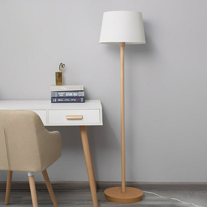 Modern Beech Wood Fabric Drum Shade LED Floor Lamp