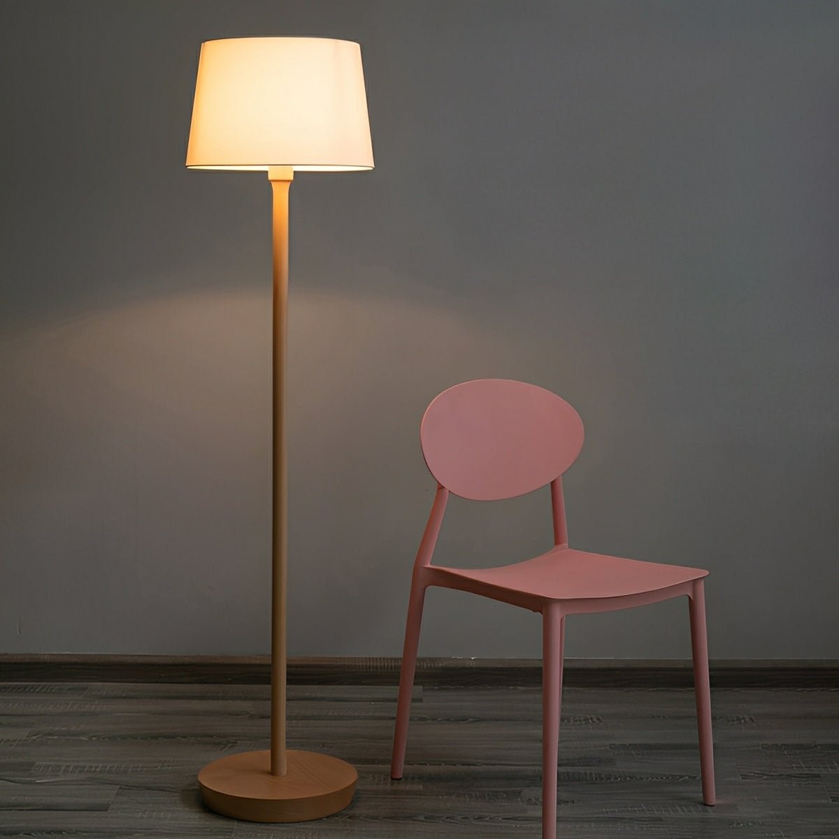 Modern Beech Wood Fabric Drum Shade LED Floor Lamp - Flare Shack