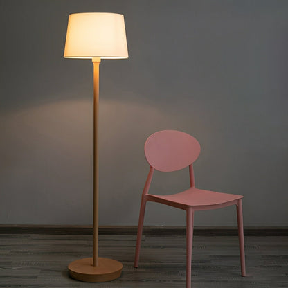 Modern Beech Wood Fabric Drum Shade LED Floor Lamp - Flare Shack