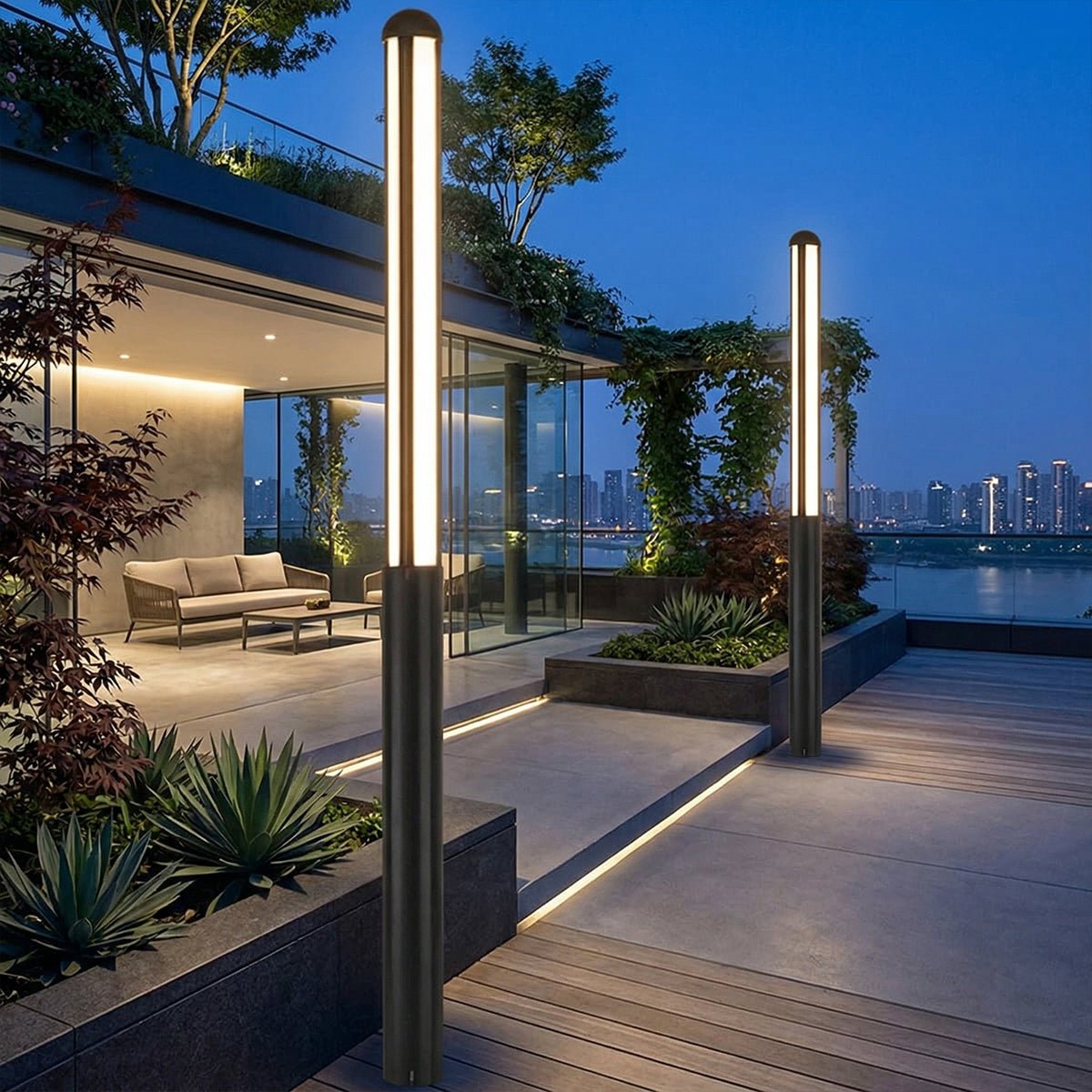 Modern Black Cylinder Waterproof LED Outdoor Path Post Light Street Lighting - Flare Shack