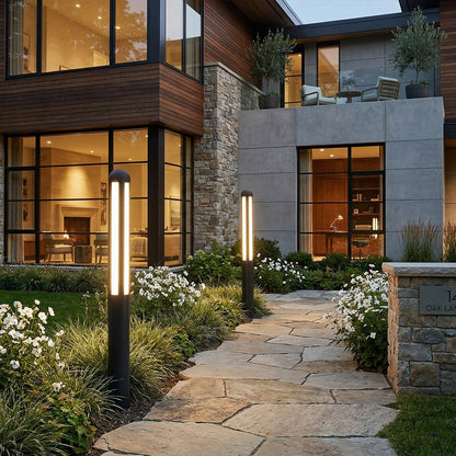 Modern Black Cylinder Waterproof LED Outdoor Path Post Light Street Lighting - Flare Shack