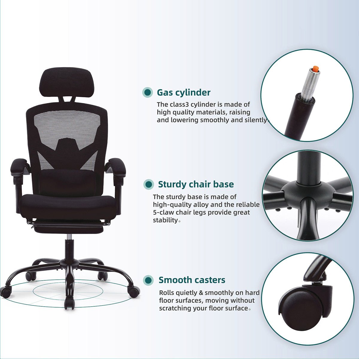 Modern Ergonomic Swivel Office Chair with Footrest & Lumbar Support