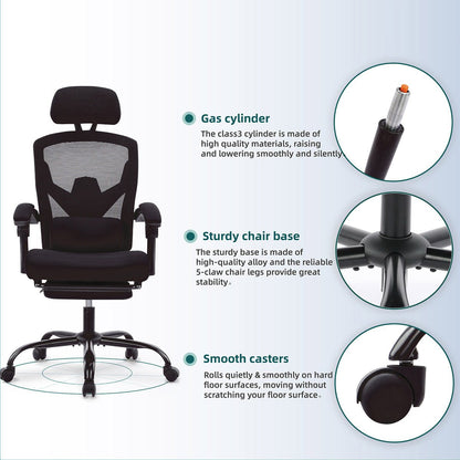 Modern Ergonomic Swivel Office Chair with Footrest & Lumbar Support