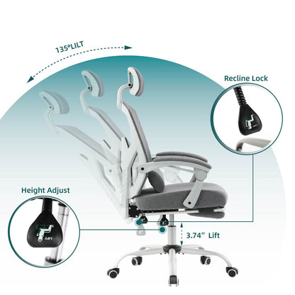 Modern Ergonomic Swivel Office Chair with Footrest & Lumbar Support