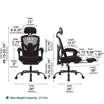 Modern Ergonomic Swivel Office Chair with Footrest & Lumbar Support
