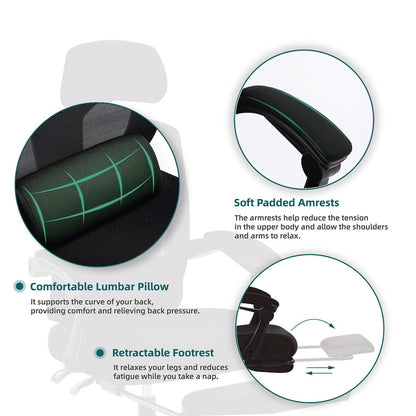 Modern Ergonomic Swivel Office Chair with Footrest & Lumbar Support