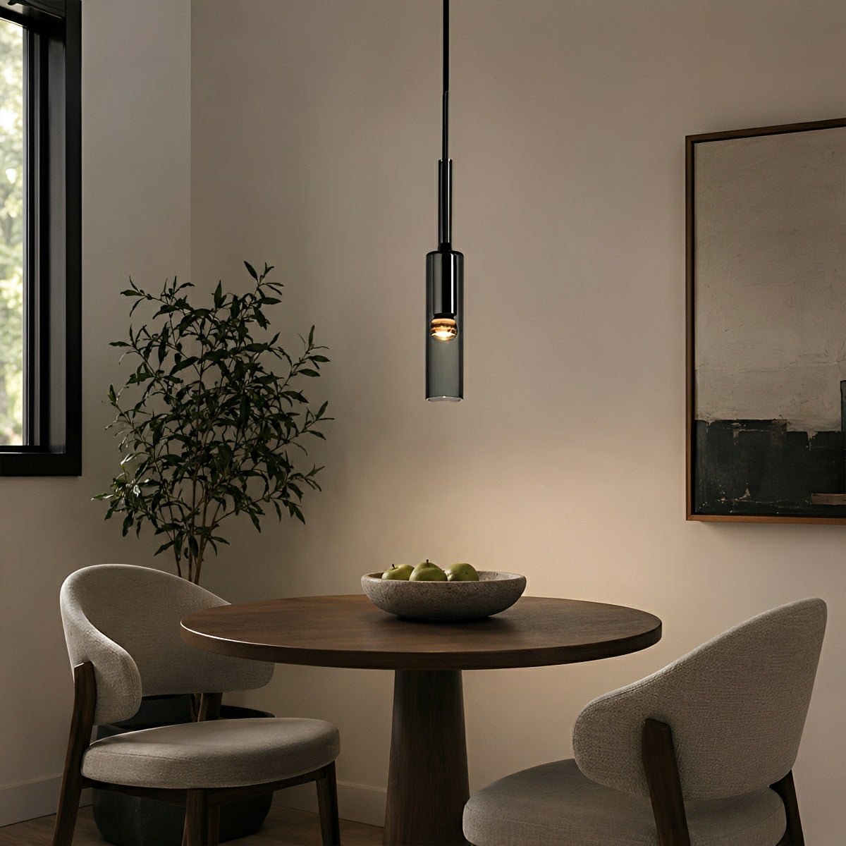 Modern Gray Cylindrical Crystal LED Pendant Light