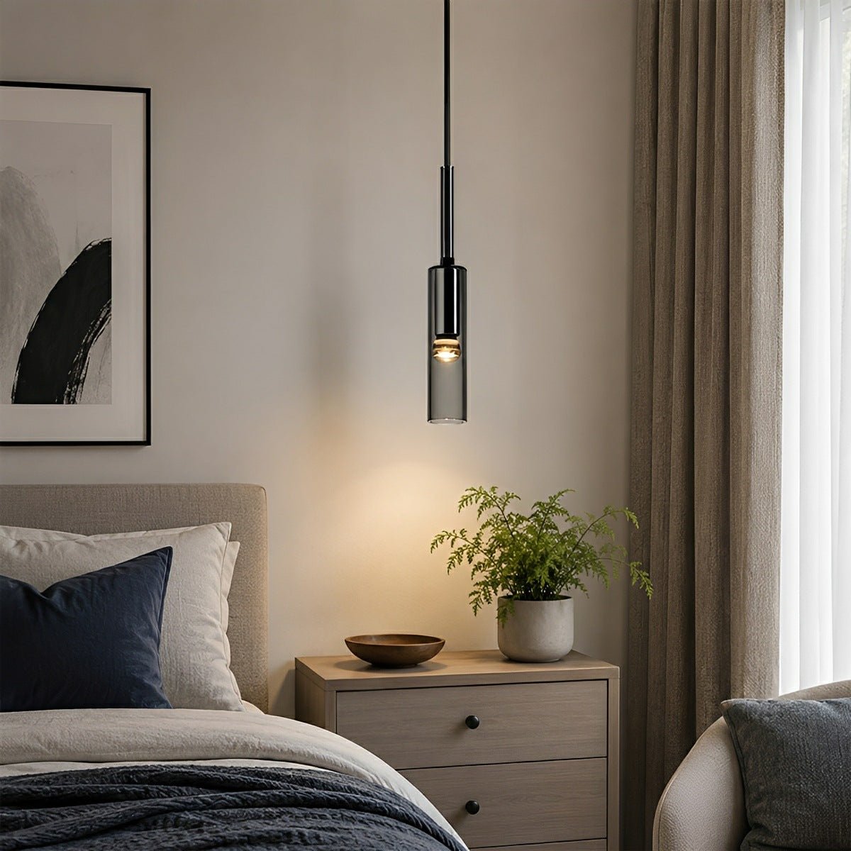 Modern Gray Cylindrical Crystal LED Pendant Light - Flare Shack