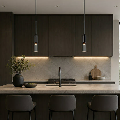Modern Gray Cylindrical Crystal LED Pendant Light - Flare Shack