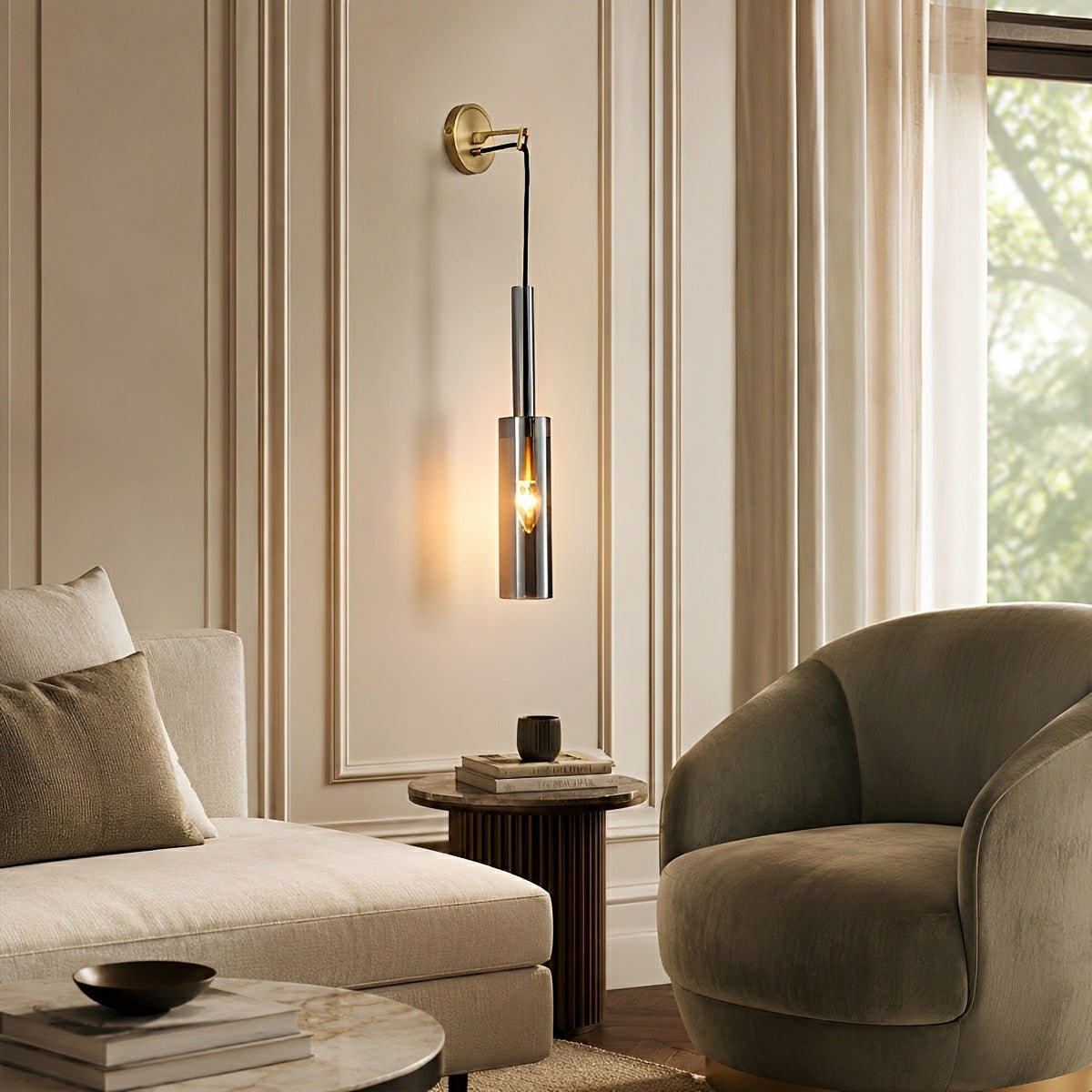 Modern Gray Cylindrical Crystal Wall Sconce - Flare Shack