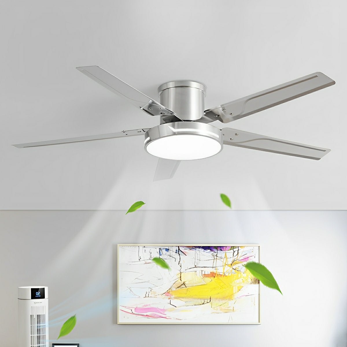 Modern Iron Five-leaf 6-speed Reverse DC Motor Fan Dimming Ceiling Fan Light