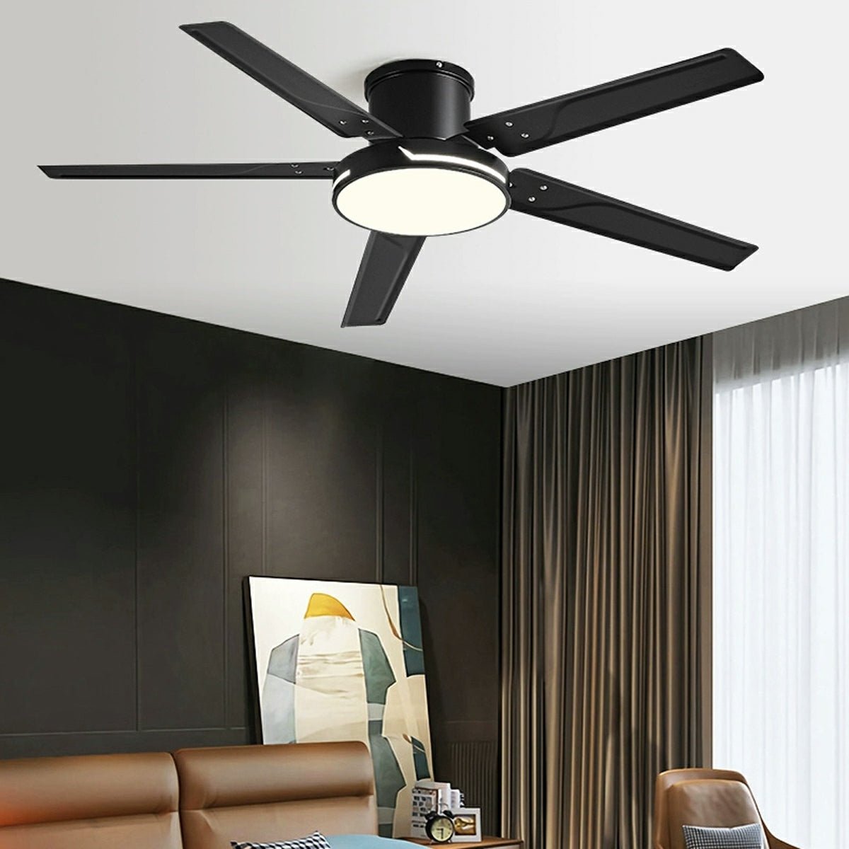 Modern Iron Five - leaf 6 - speed Inverter Fan Dimming Ceiling Fan Light - Flare Shack