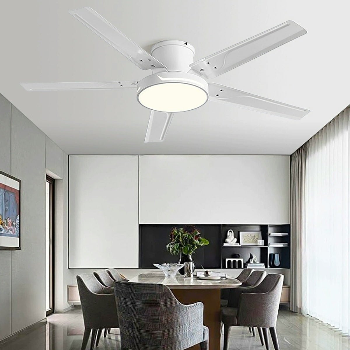Modern Iron Five - leaf 6 - speed Inverter Fan Dimming Ceiling Fan Light - Flare Shack