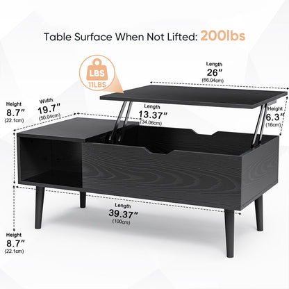 Modern Lift Tabletop Coffee Tables with Storage Shelf and Hidden Compartment