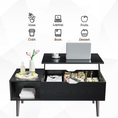 Modern Lift Tabletop Coffee Tables with Storage Shelf and Hidden Compartment