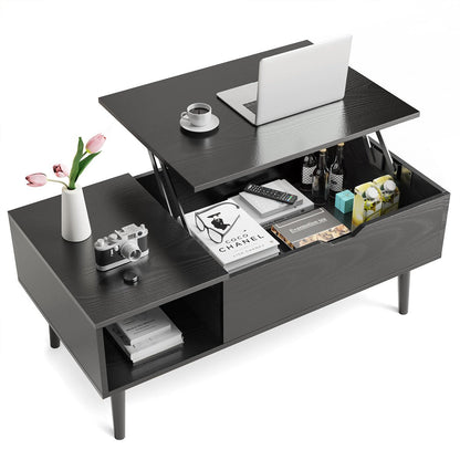 Modern Lift Tabletop Coffee Tables with Storage Shelf and Hidden Compartment