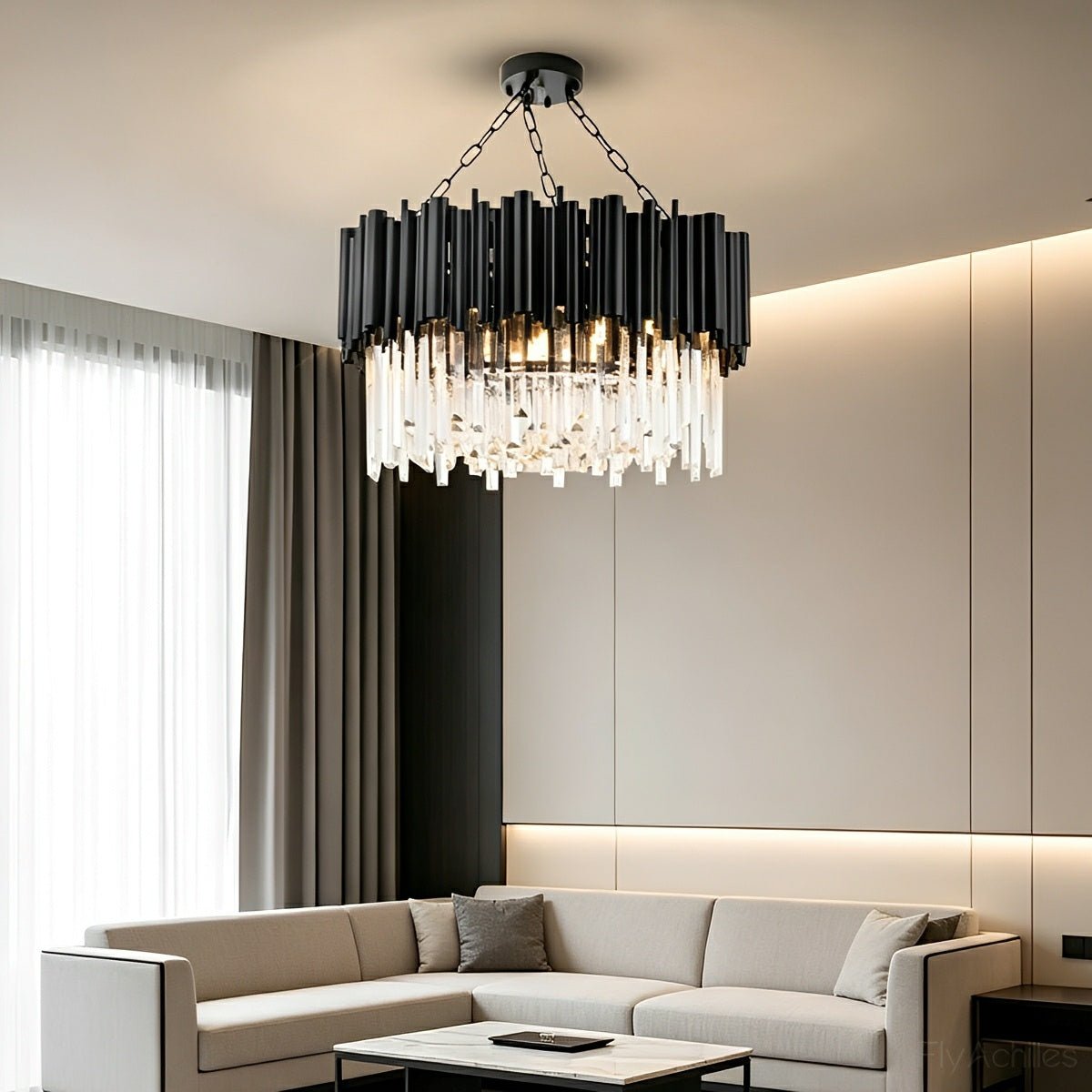 Modern Luxury Black Circular Crystal Chandelier Pendant Lamp - Flare Shack
