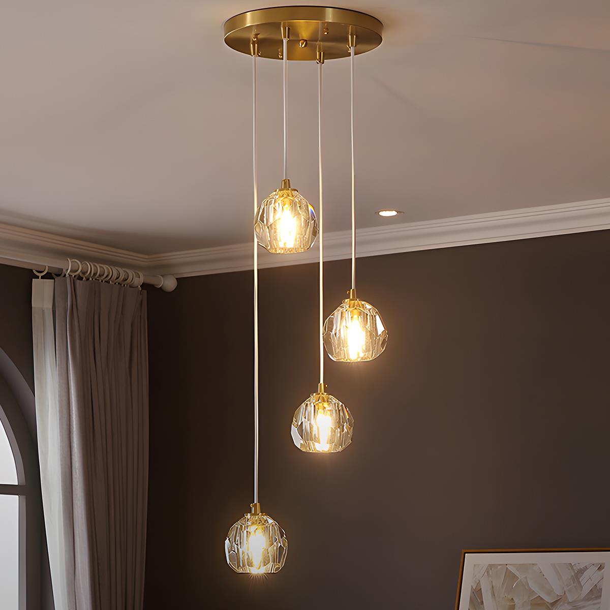 Dimmable Modern Luxury Brass Crystal Pendant Lights