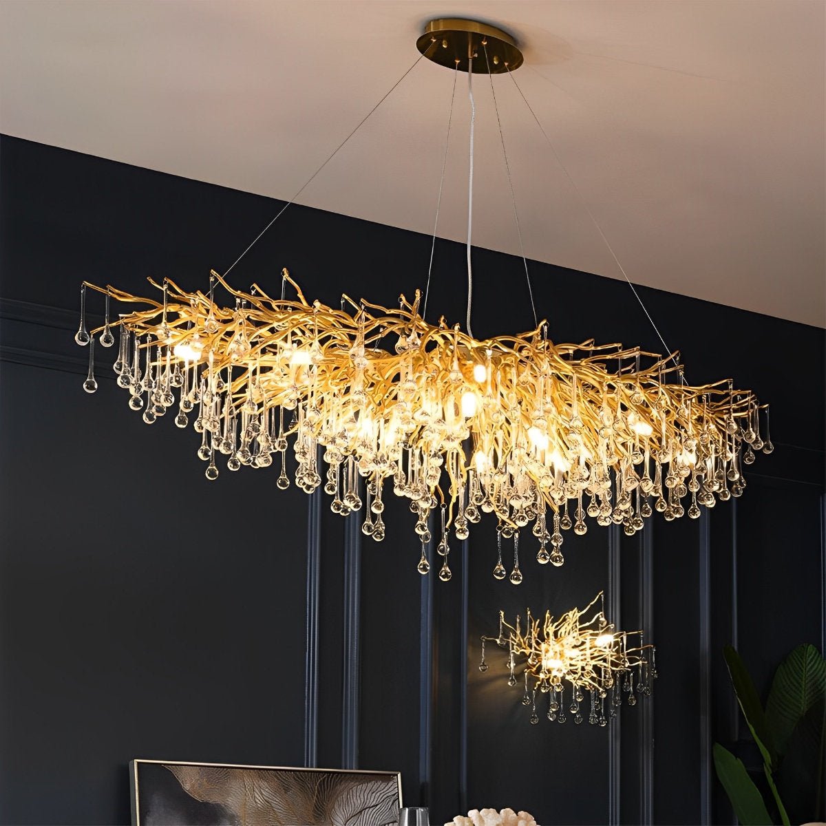 Modern Luxury Gold Tree Branch Teardrop Waterfall Chandelier Lights - Flare Shack