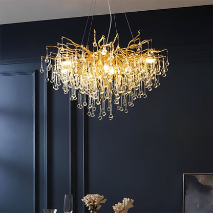Modern Luxury Gold Tree Branch Teardrop Waterfall Chandelier Lights - Flare Shack