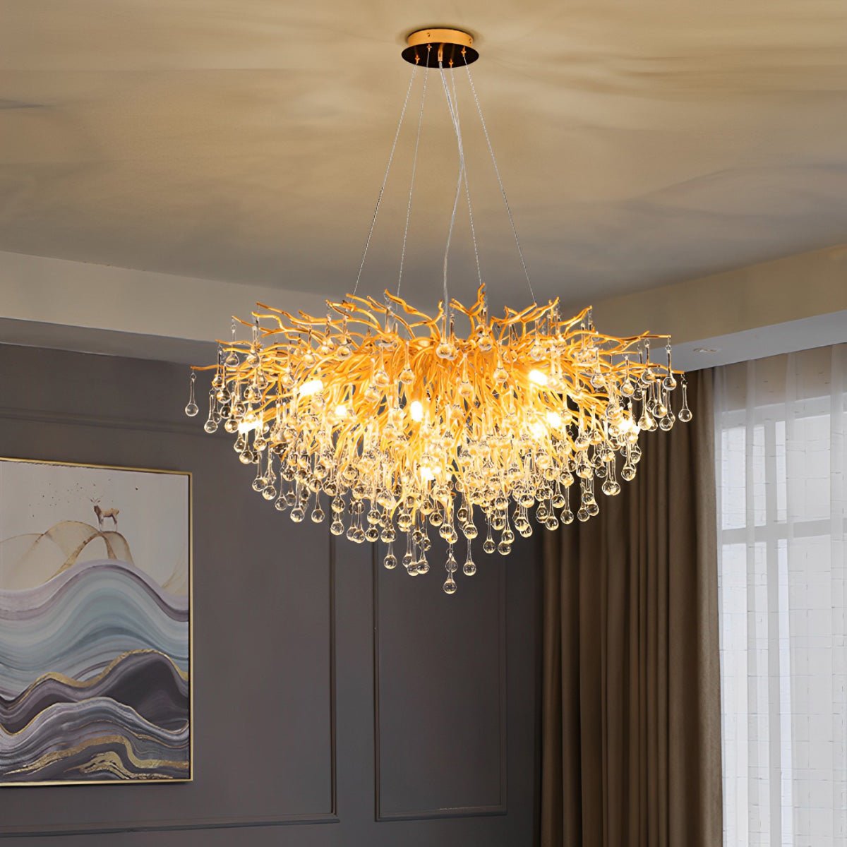 Modern Luxury Gold Tree Branch Teardrop Waterfall Chandelier Lights - Flare Shack