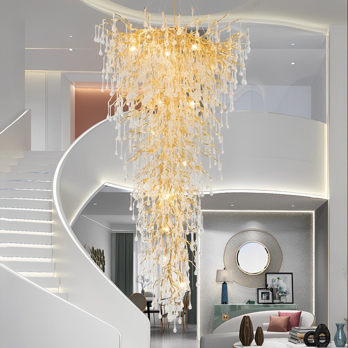 Modern Luxury Gold Tree Branch Teardrop Waterfall Chandelier Lights - Flare Shack
