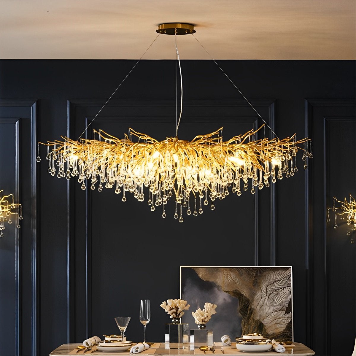 Modern Luxury Gold Tree Branch Teardrop Waterfall Chandelier Lights - Flare Shack